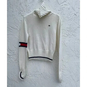 Tommy Hilfiger Womens Pullover Long Sleeve Turtle Neck Sweater White Sz L